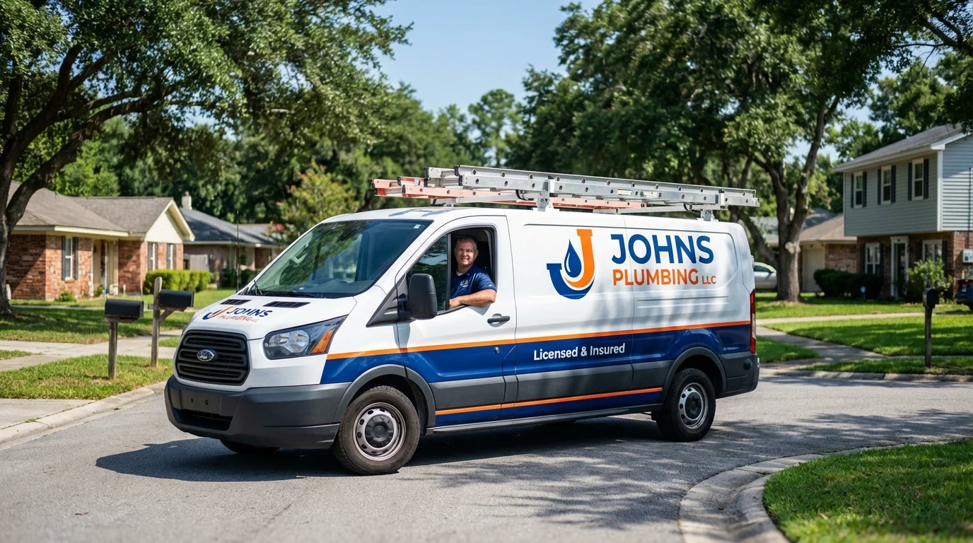 Johns Plumbing LLC service van in Porterdale, GA