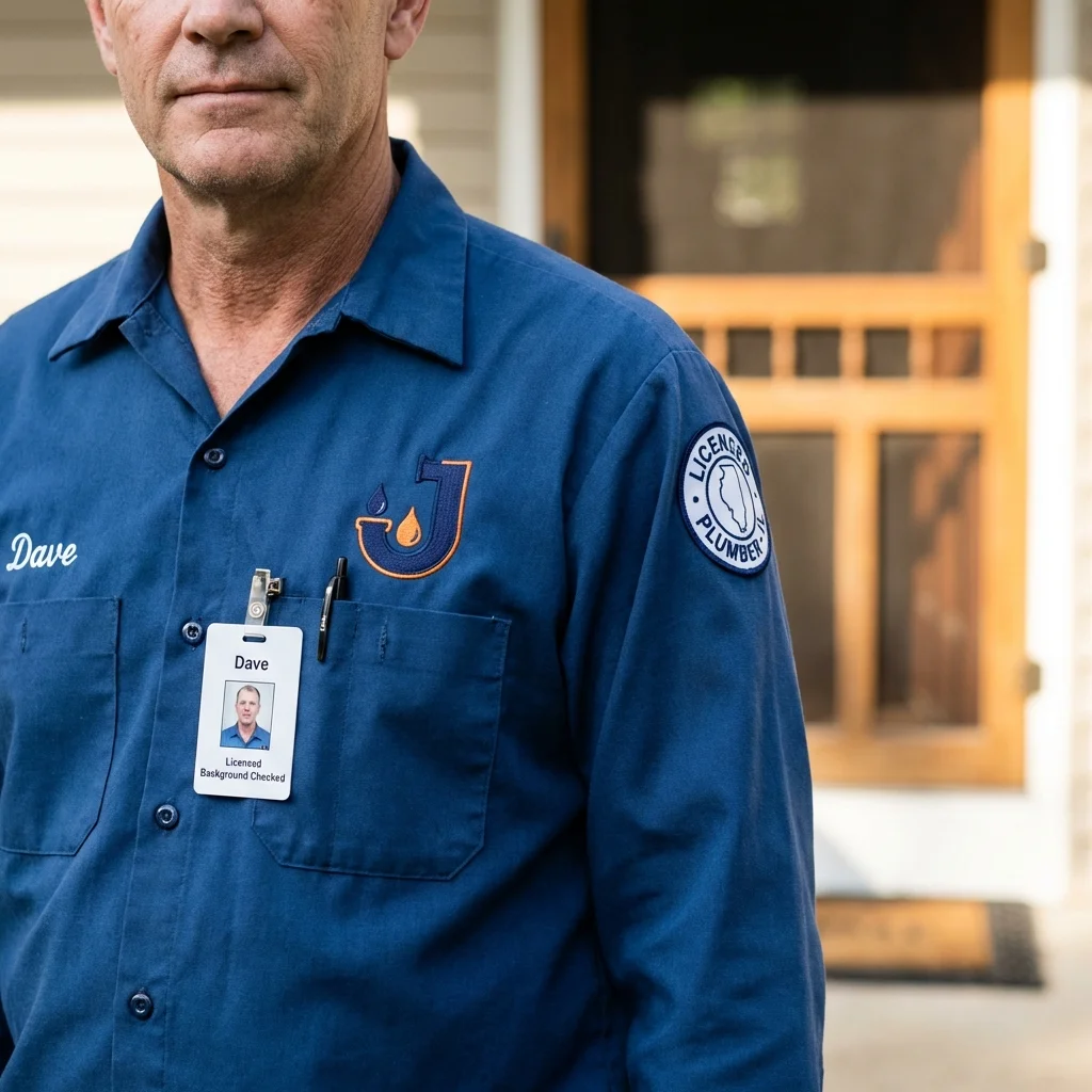 Licensed plumber showing ID badge in Porterdale, GA