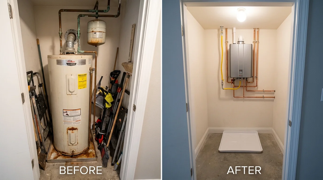 Tank water heater versus wall-mounted tankless unit comparison for Porterdale, GA homeowners
