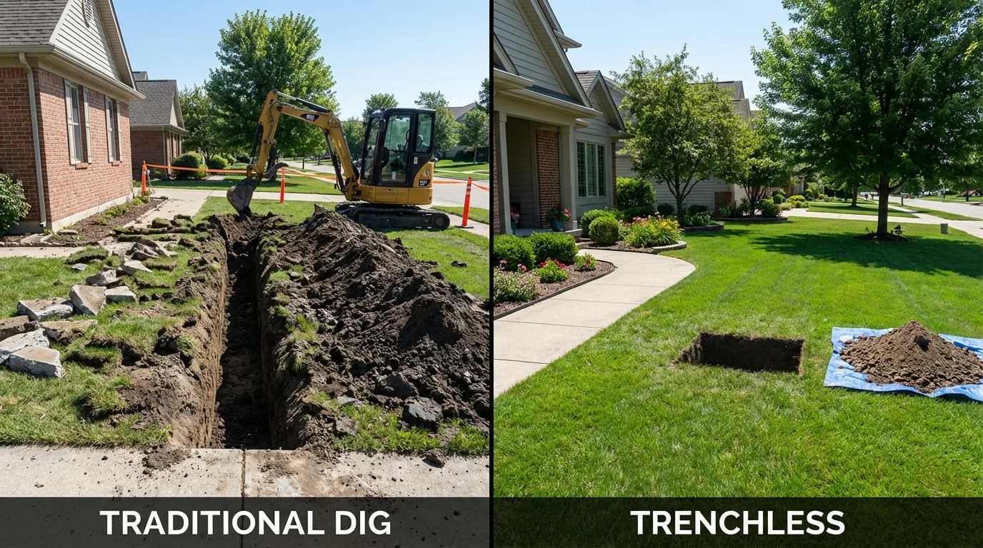 Trenchless sewer repair with minimal yard damage versus traditional excavation in Porterdale, GA